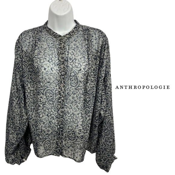 Anthropologie See U Soon NWT Brown & Black Abstract Floral Print Blouse – Size S - Picture 1 of 12